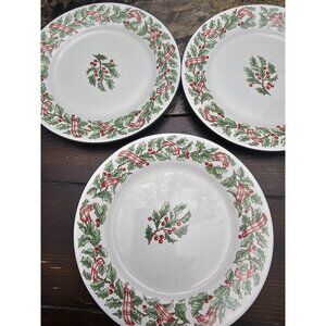 Majesticware Holiday Ribbon Salad Plates Set Of 3 Vintage Christmas 7.5"